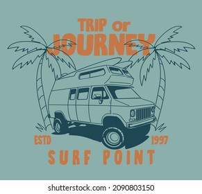 Surf Van Illustration For T Shirt Or Poster Design