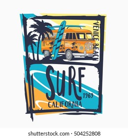 
Surf van typography, t-shirt graphics, vectors