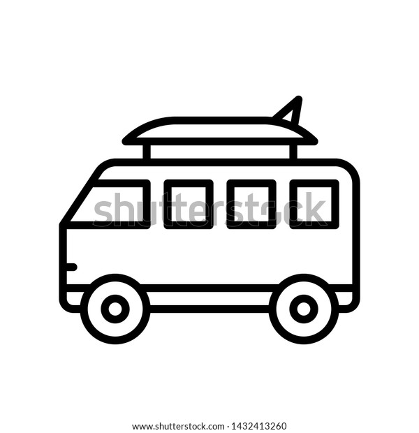 Surf van\
vector, Summer party related line style\
icon