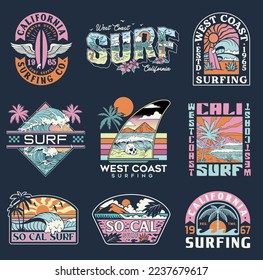 Surf Vector Graphic Set. Colección de diseños vintage, modernos, de mano y de surf vectorial limpio.