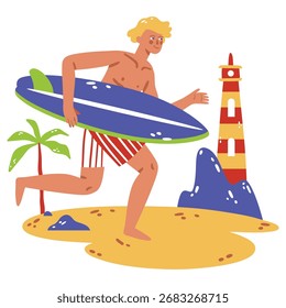 Ilustración vectorial de surf. Diseño minimalista plano. Ilustración editable para el Web, móvil, impresión