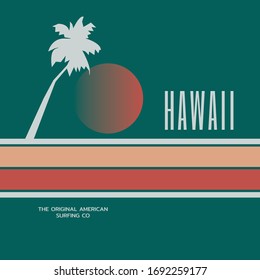 Surf vector illustration. Hawaii Surfing theme vintage design. Grunge background.  Sport typography, t-shirt graphics, print, poster, banner, flyer, postcard
