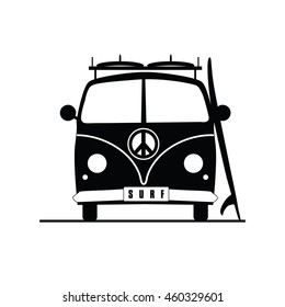 surf vehicle with hippie sign on it in black color illustration