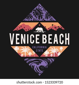 Surf Venice beach typography, tee shirt graphics, vectors