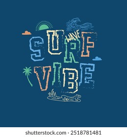 Surf Vibe summer beach ocean typography colorful element graphic print design