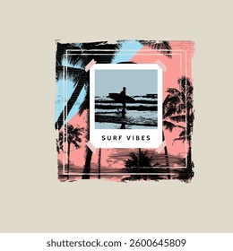 Surf Vibes nature palm tree Polaroid picture surfer graphic prints