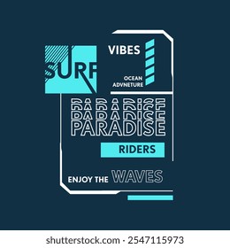 Surf Vibes Paradise Riders ondas tipografia verão praia carta design