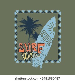 Surf Vibes Summer beach retro surf board graphic poster design