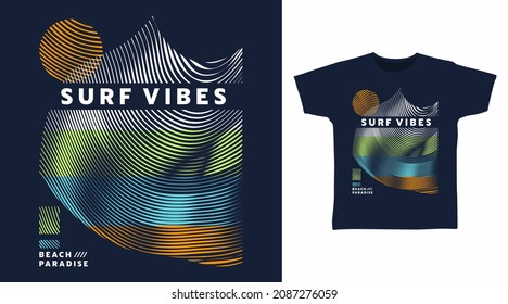 Surf  vibes typography with line art tee design concept