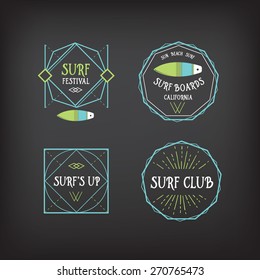 Surf vintage elements. Retro logo board. Hawaii beach wave banner. 