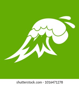 Surf wave icon white isolated on green background. Vector illustration