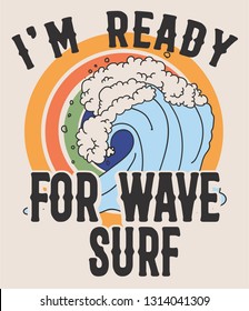 surf wave illustration for t-shirt print