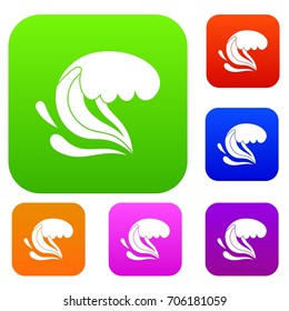 Surf wave set icon in different colors isolated vector illustration. Premium collection