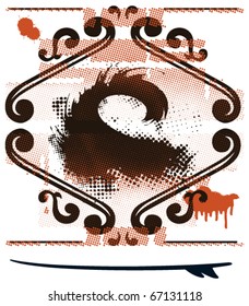 surf wave shield with grunge orange background