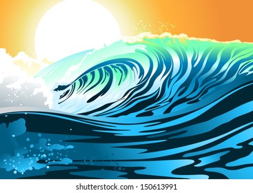 Surf wave at sunrise