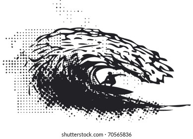 surf wave with surfer and tube