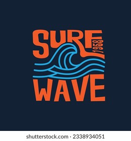 Surf Wave Typography wave outline retro t shirt design