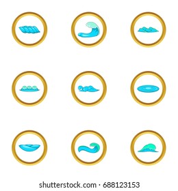 Surf waves icons set. Cartoon set of 9 surf waves vector icons for web isolated on white background