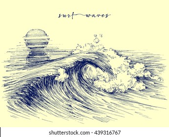 Surf Waves. Sea Waves Graphic. Ocean Wave Sketch
