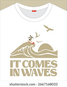 Surf, olas y estampado de verano para camiseta, tarjeta, póster o cualquier diseño.