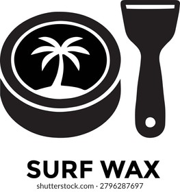Surf Wax Container and Comb Scraper Vector Silhouette.
Minimalist Surfing Wax Icon with Palm Tree Logo for Water Sports, Beach Lifestyle, and Surfboard Care.