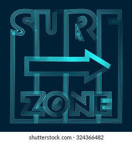 Surf Zone, Surfing,  psychedelic art, poster, banner, flyer, postcard, typography, t-shirt graphics, vector