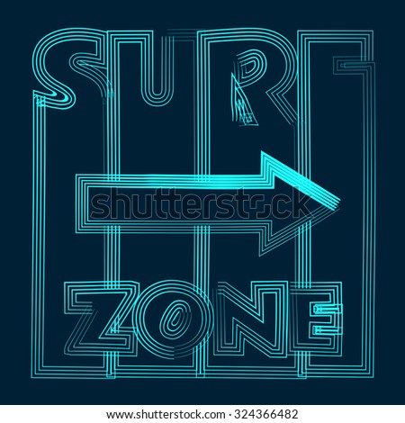 Surf Zone, Surfing,  psychedelic art, poster, banner, flyer, postcard, typography, t-shirt graphics, vector