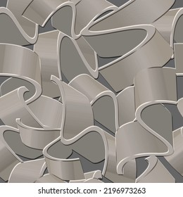 Surface 3d waves seamless pattern. Embossed 3d abstract wavy shapes ornaments. Modern geometric trendy waves background. Surface repeat grunge vector backdrop. Textured endless wave spirals texture.