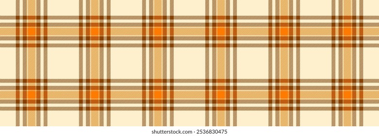 Surface background check texture, repetitive fabric textile pattern. Silky plaid seamless vector tartan in blanched almond and orange colors palette.