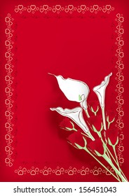 Surface with a bouquet of flowers for wedding congratulations, birthday, anniversary