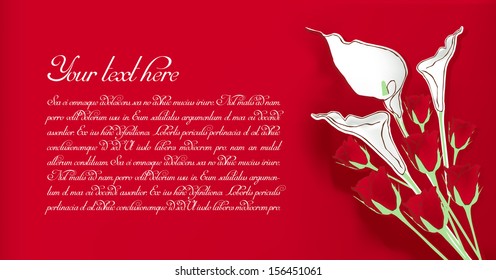 Surface with a bouquet of flowers for wedding congratulations, birthday, anniversary