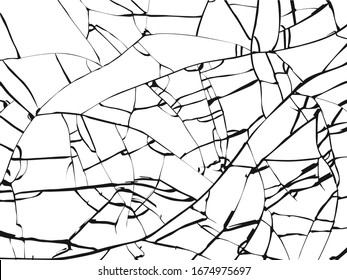 Surface of broken glass texture. Sketch shattered or crushed glass effect. Vector illustration isolated on white baclground