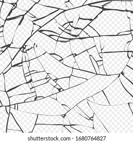 Superficie de textura de vidrio roto. Efecto de cristales triturados o triturados. Vector aislado en fondo transparente