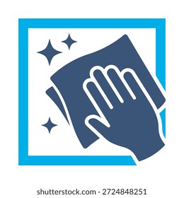 Surface cleaning icon blue flat vector design hand cloth symbol wipe wash hygiene sanitary graphic element sign