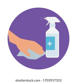 surface cleaning with spray bottle prevention covid 19 vector illustration design