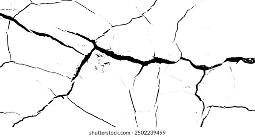 Surface crack and fissure in ground, concrete, crevices from disaster top view. 