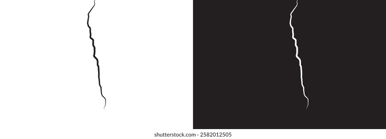 Surface crack and fissure in ground, concrete, crevices from disaster top view.   Broken ground, wall, glass pattern effect. isolated on white and black background. vector illustration. EPS 10