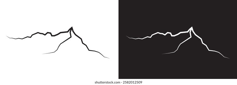 Surface crack and fissure in ground, concrete, crevices from disaster top view.   Broken ground, wall, glass pattern effect. isolated on white and black background. vector illustration. EPS 10