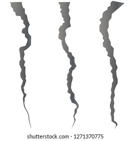 Surface cracked ground set. Sketch crack background. Split terrain after earthquake. Vector illustration design element for web, for print