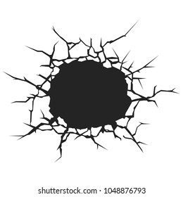 Surface cracked ground. Sketch crack texture. Split terrain after earthquake. Vector illustration on transparent background	