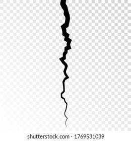 Surface cracked ground. Sketch crack texture. Split terrain after earthquake. Vector illustration on transparent background.