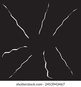 Superficie agrietada y molida. Esboce la textura de la grieta. Ilustración vectorial aislada en fondo de superficie blanco y negro