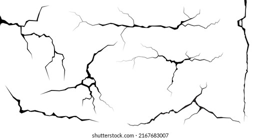 Surface cracks and fissures in ground, concrete, crevices from disaster top view. Breaks on land surface from earthquake isolated on white background. Broken ground, wall, glass pattern effect. Damage - Shutterstock ID 2167683007