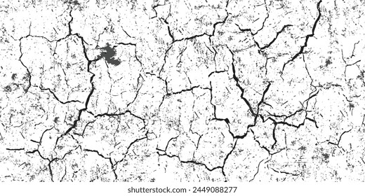 Surface cracks and fissures in ground, concrete, crevices from disaster top view. Breaks on land surface from earthquake isolated on white background. Broken ground, wall, glass pattern effect. Damage