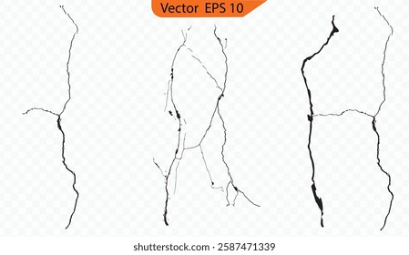 Surface cracks and fissures in ground, concrete, crevices from disaster top view. Earth crust break from earthquake, natural disasters. Cracks in ground top view. 