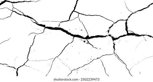 Surface cracks and fissures in ground.  Vector grunge cracked texture style with cracked texture.