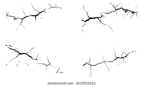 Grietas superficiales y fisuras en el suelo.  Vector grunge estilo de textura agrietada con textura agrietada.