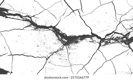 Surface cracks and fissures in ground. Vector grunge cracked texture style with cracked texture.
