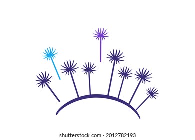 The surface of a dandelion with feathers flying off. Isolated vector illustration of plant symbol on white background. Graphic design for logo, icon, template, print, sticker, emblem, label.