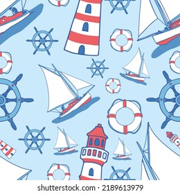 Surface design boats old watercraft seamless pattern